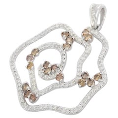 Brown and White Diamond Pendant in 18K White Gold