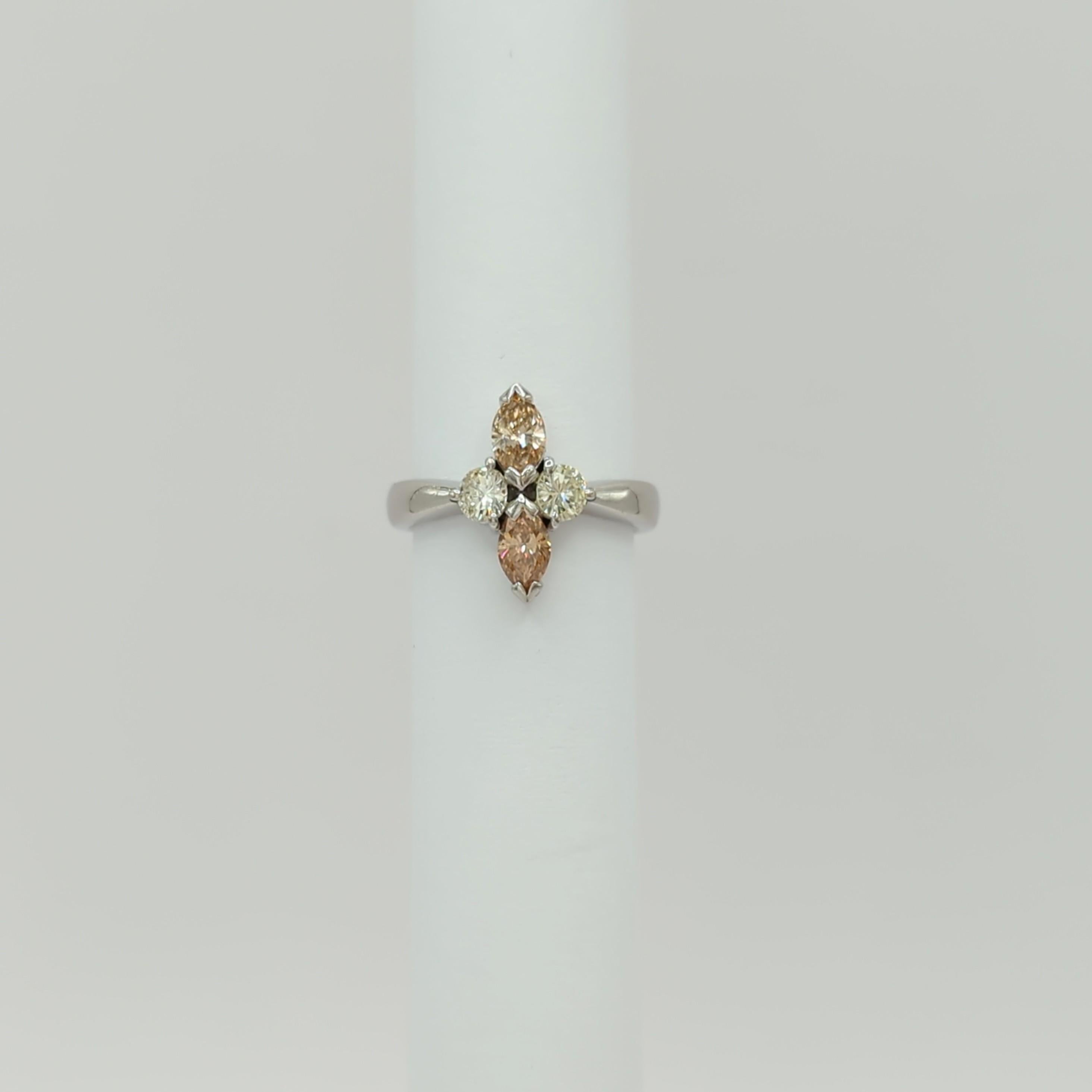 Brown and White Diamond Ring in Platinum In New Condition In Los Angeles, CA