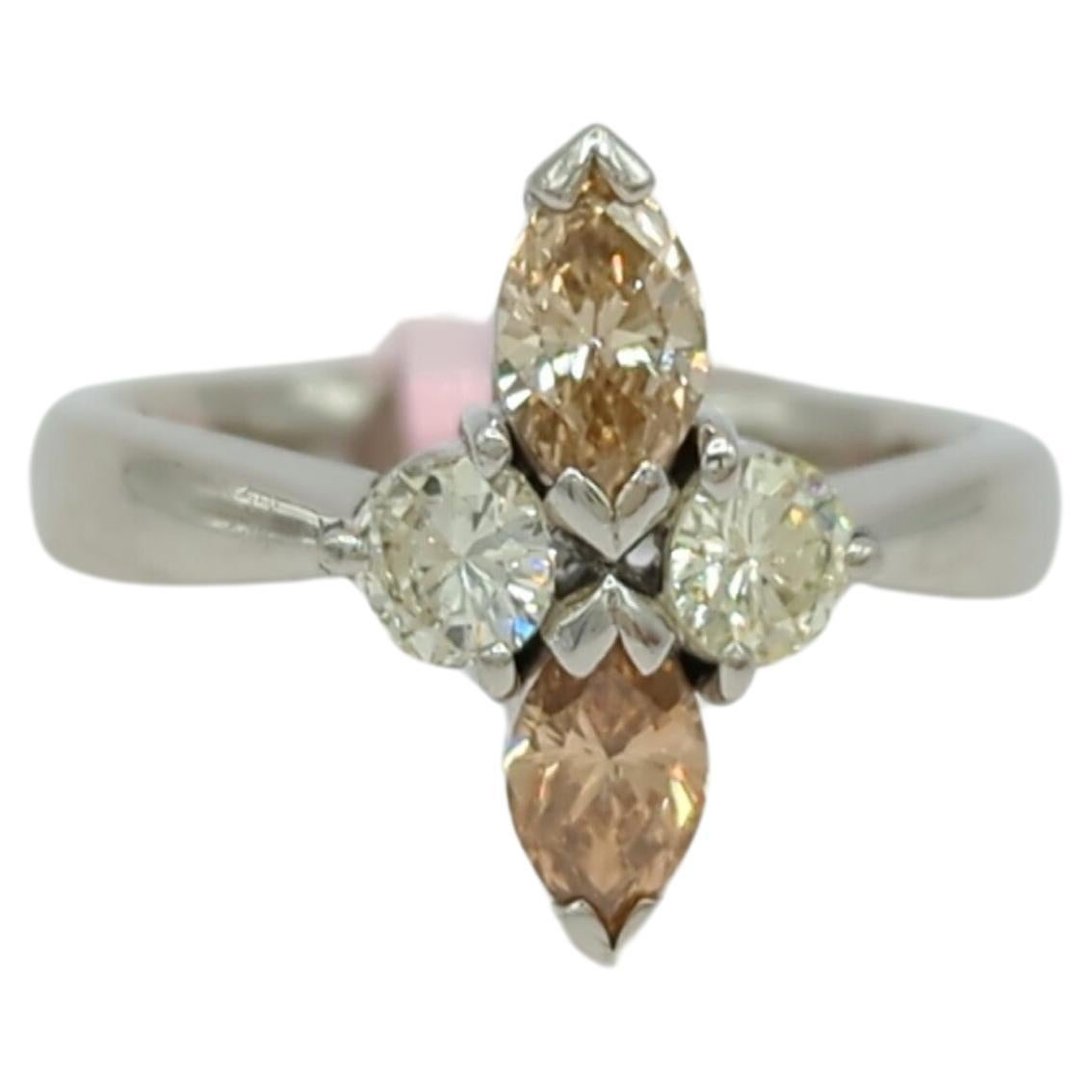 Brown and White Diamond Ring in Platinum For Sale