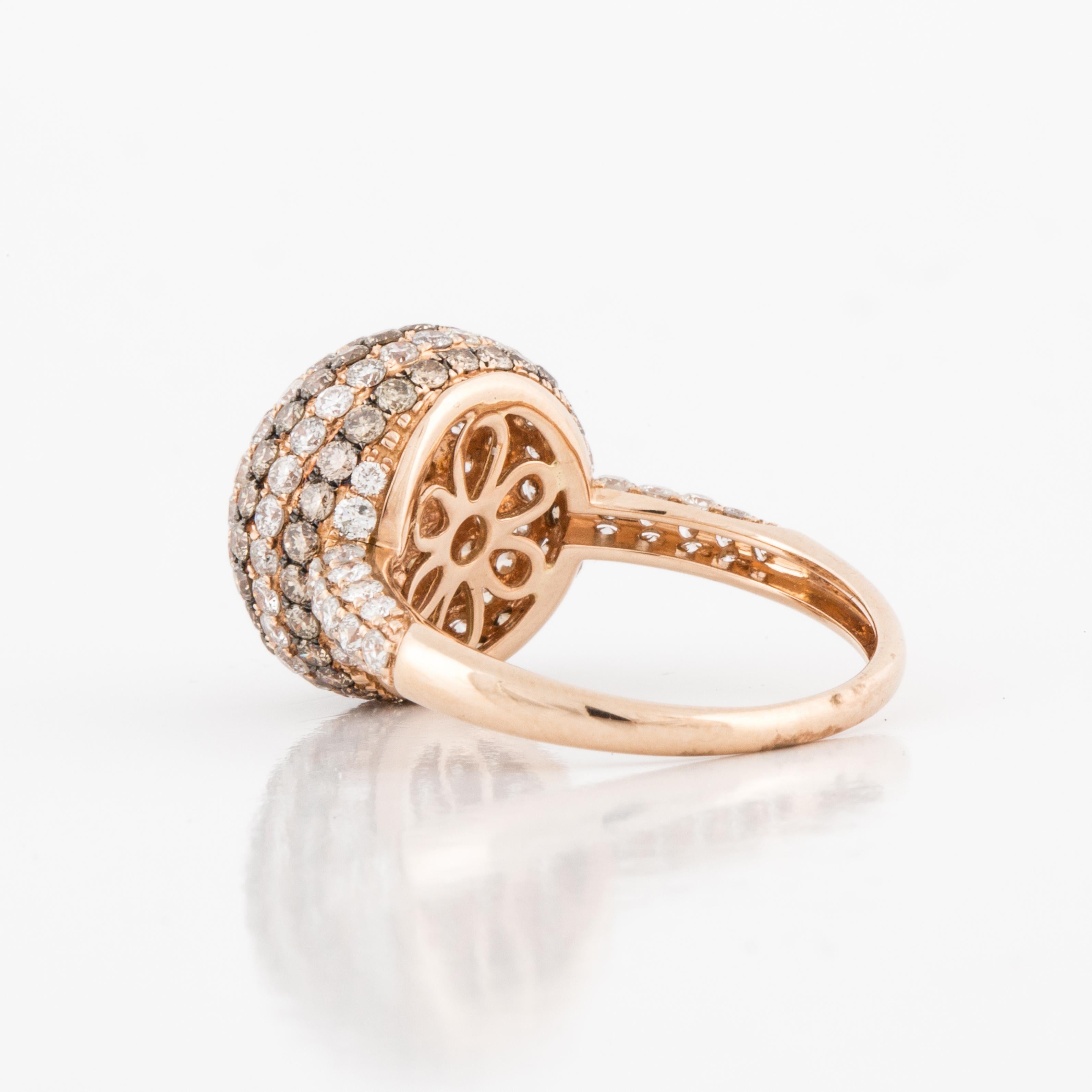 Round Cut 14K Rose Gold White and Brown Diamond Ring