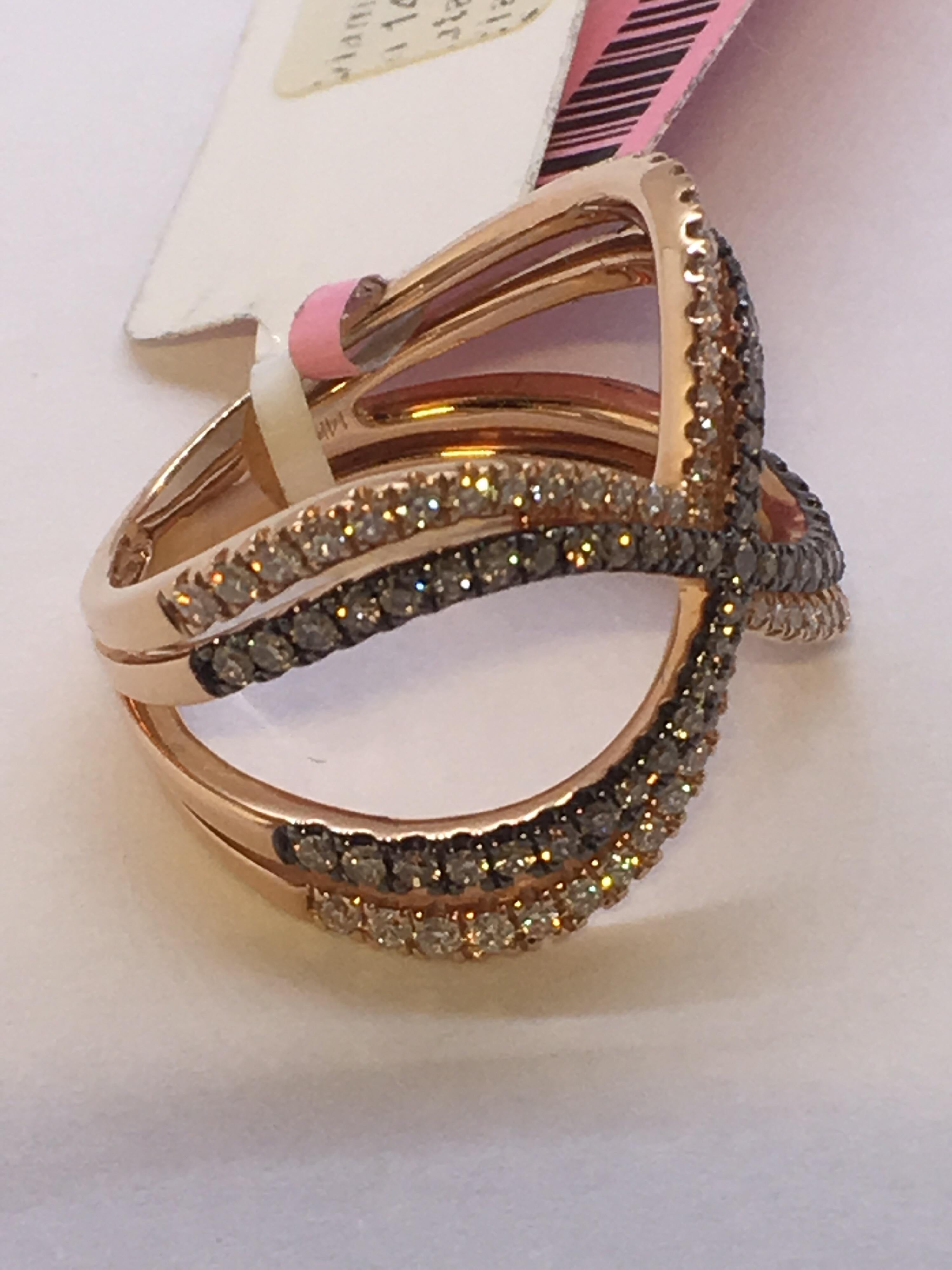 Artisan Brown and White Diamond Ring Set in 14 Karat Gold For Sale