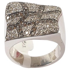 Used Brown and White Diamonds in Chessboard Design in 18 Karat White Gold Ring