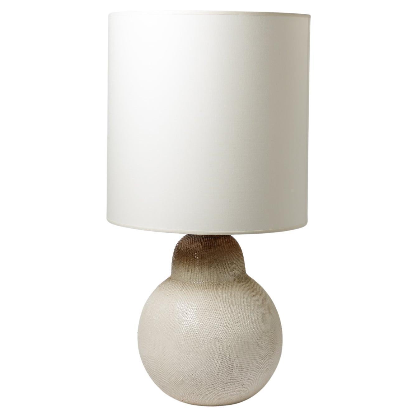 Lampe de table en céramique émaillée brune et blanche dans le style de Jean Besnard, 1930