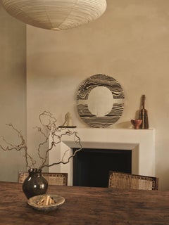 Miroir circulaire en céramique fait à la main, brun et blanc