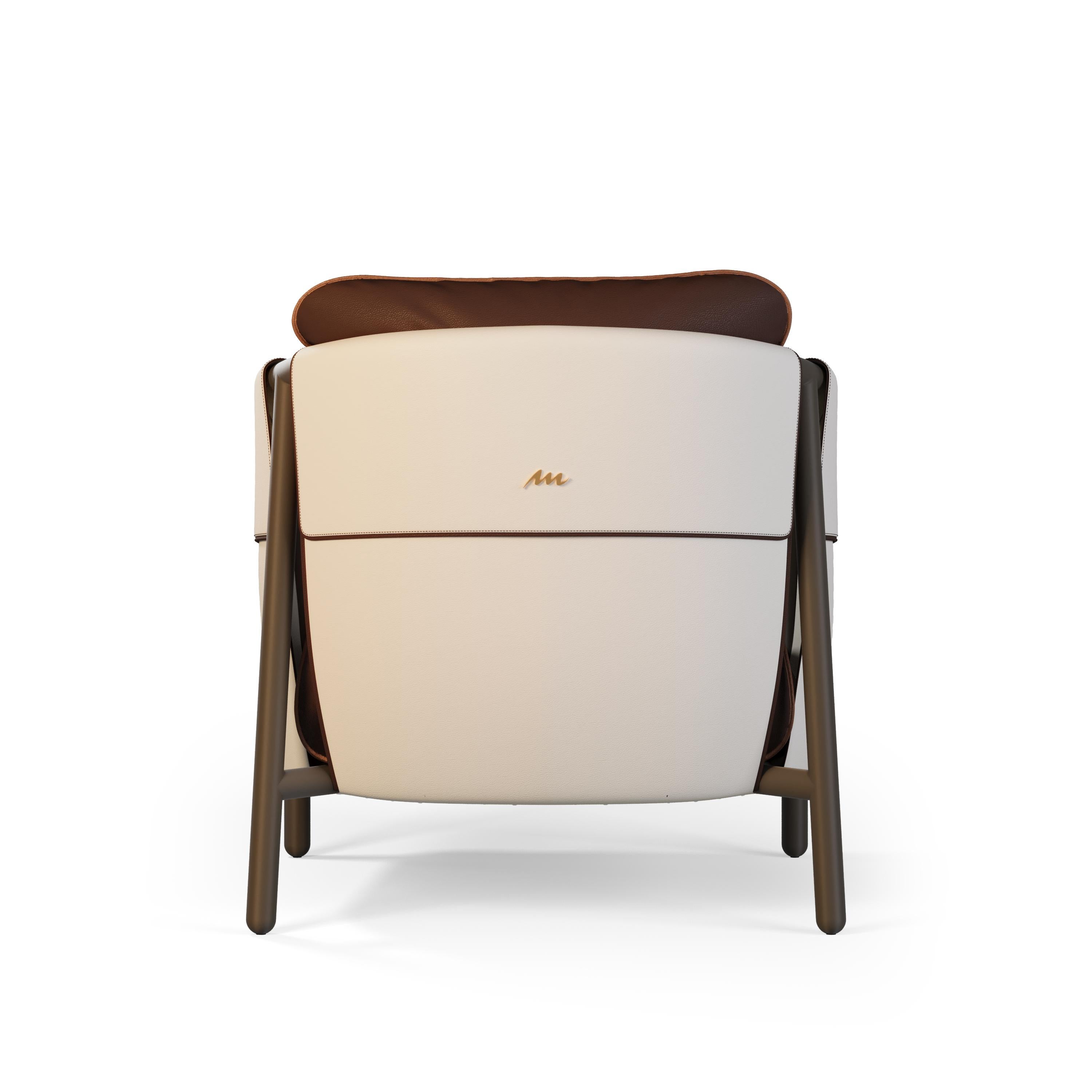 Outdoor-Lounge-Sessel aus braunem und weißem Leder mit goldenen Akzenten im Zustand „Neu“ im Angebot in Santo Tirso, PT