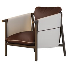 Outdoor-Lounge-Sessel aus braunem und weißem Leder mit goldenen Akzenten
