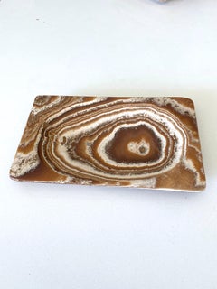 Brown and White Ring Concentric Design Small Onyx Tray, Brazil, Contemporary