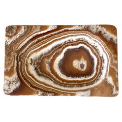 Brown and White Ring Concentric Design Small Onyx Tray, Brazil, Contemporary