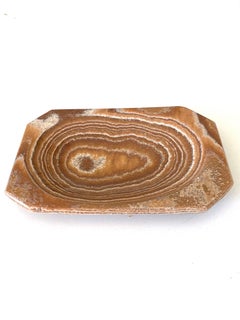 Brown and White Ring Design Small Rectangular Onyx Tray, Brazil, Contemporary