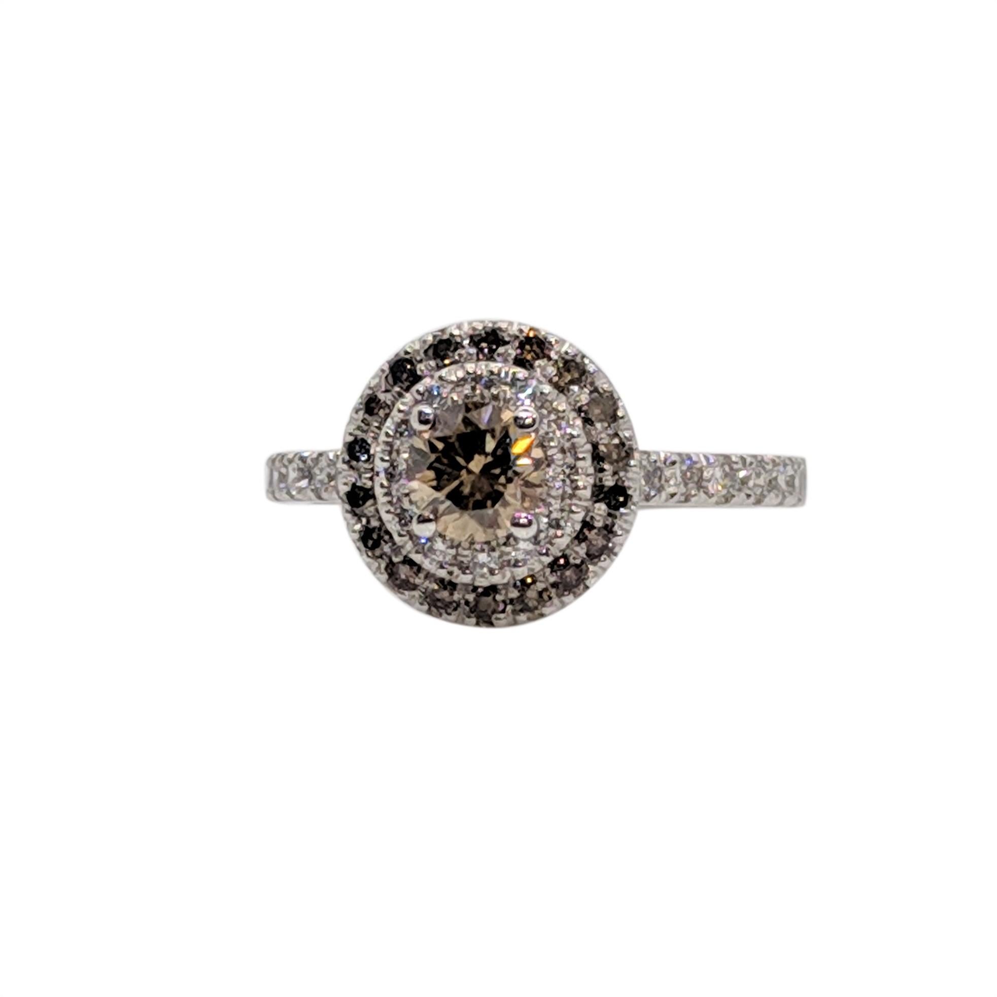 Women's Brown and White Round Diamond Cluster Engagement Ring in 18 Carat White Gold