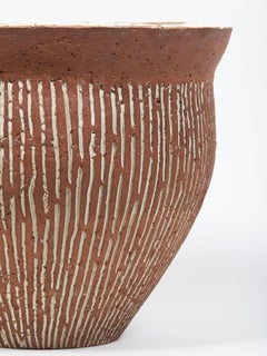 Brown and White Sgraffito Ceramic Vessel by Grace Weber