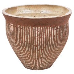 Brown and White Sgraffito Ceramic Vessel by Grace Weber