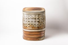 Brown and White Stoneware Ceramic Stool by Roz Herrin La Borne Design Table 3/11