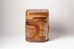 Keramik-Hocker aus braunem und weißem Steingut von Roz Herrin La Borne Design