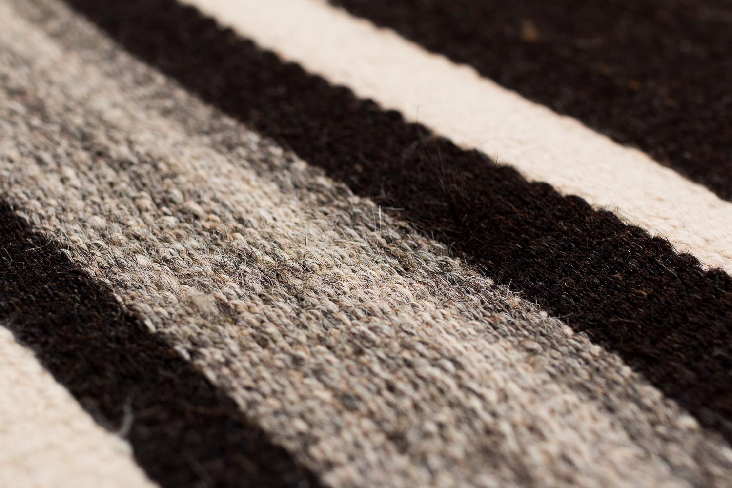 Brown and White Striped Vintage Moroccan Kilim Flatweave Area Rug For Sale 4