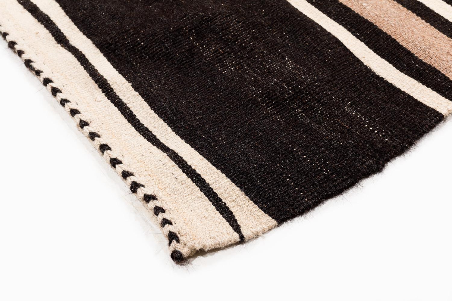 Brown and White Striped Vintage Moroccan Kilim Flatweave Area Rug In Good Condition For Sale In New York, NY