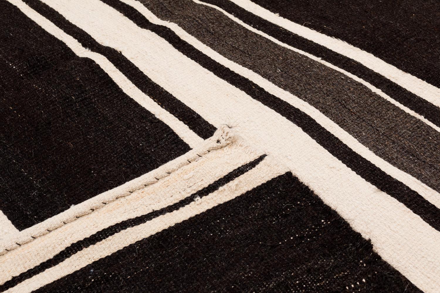 20th Century Brown and White Striped Vintage Moroccan Kilim Flatweave Area Rug For Sale