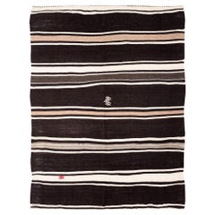 Brown and White Striped Vintage Moroccan Kilim Flatweave Area Rug