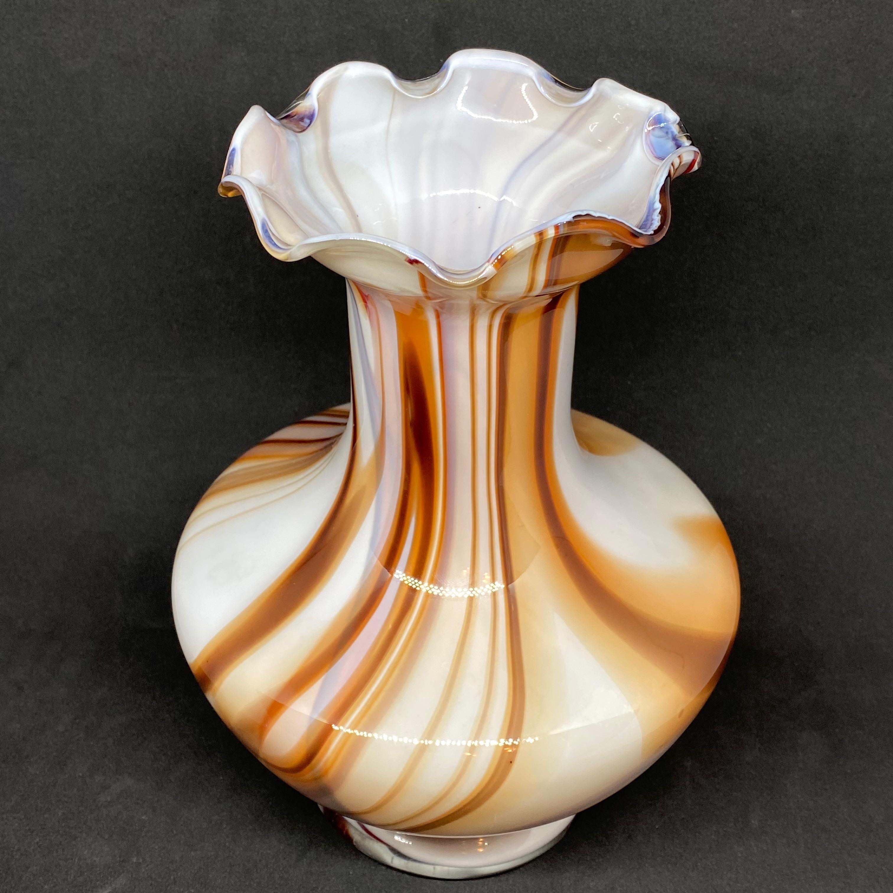 Mid-Century Modern Brown and White Swirl Glass Murano Vase, German, 1970s For Sale