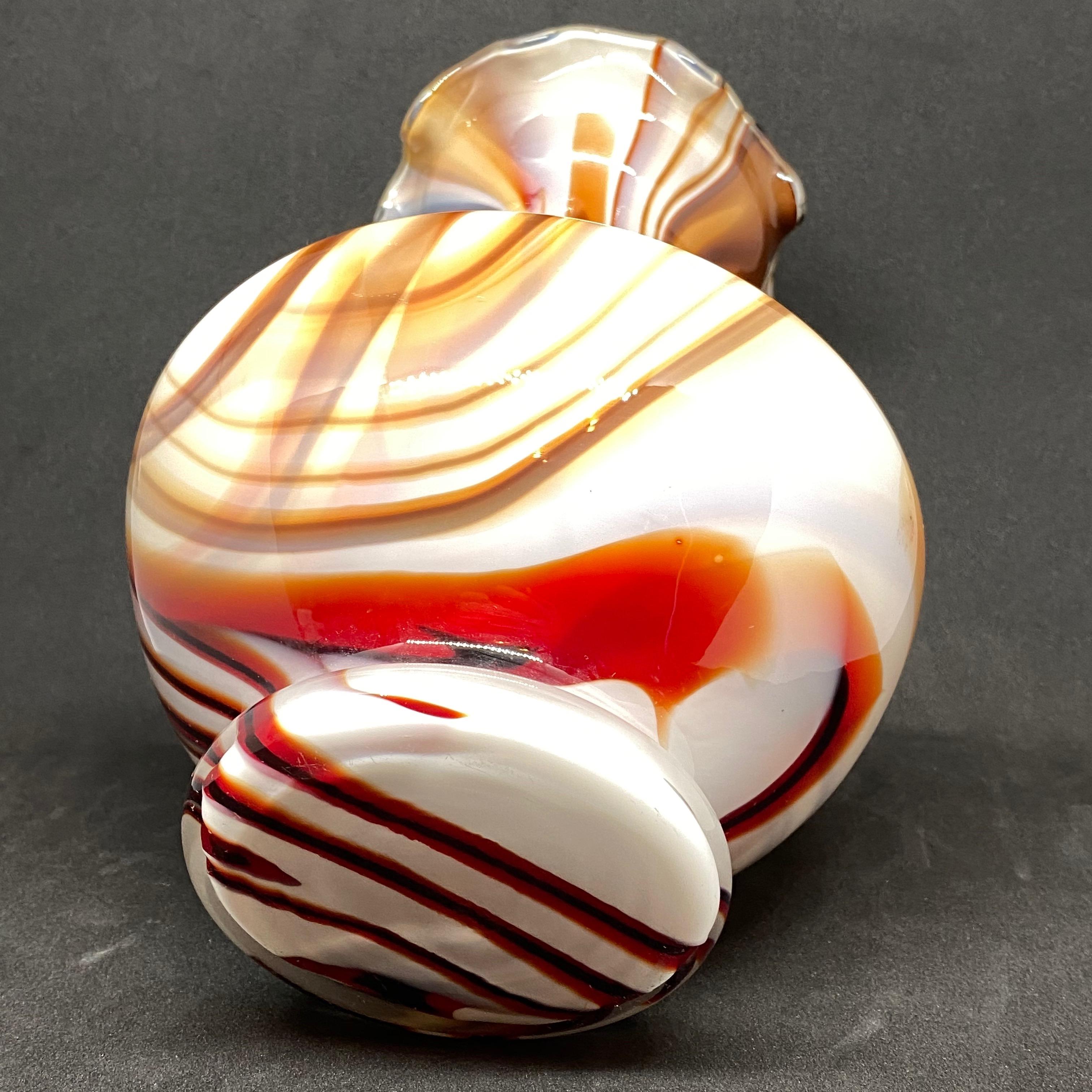 Hand-Crafted Brown and White Swirl Glass Murano Vase, German, 1970s For Sale