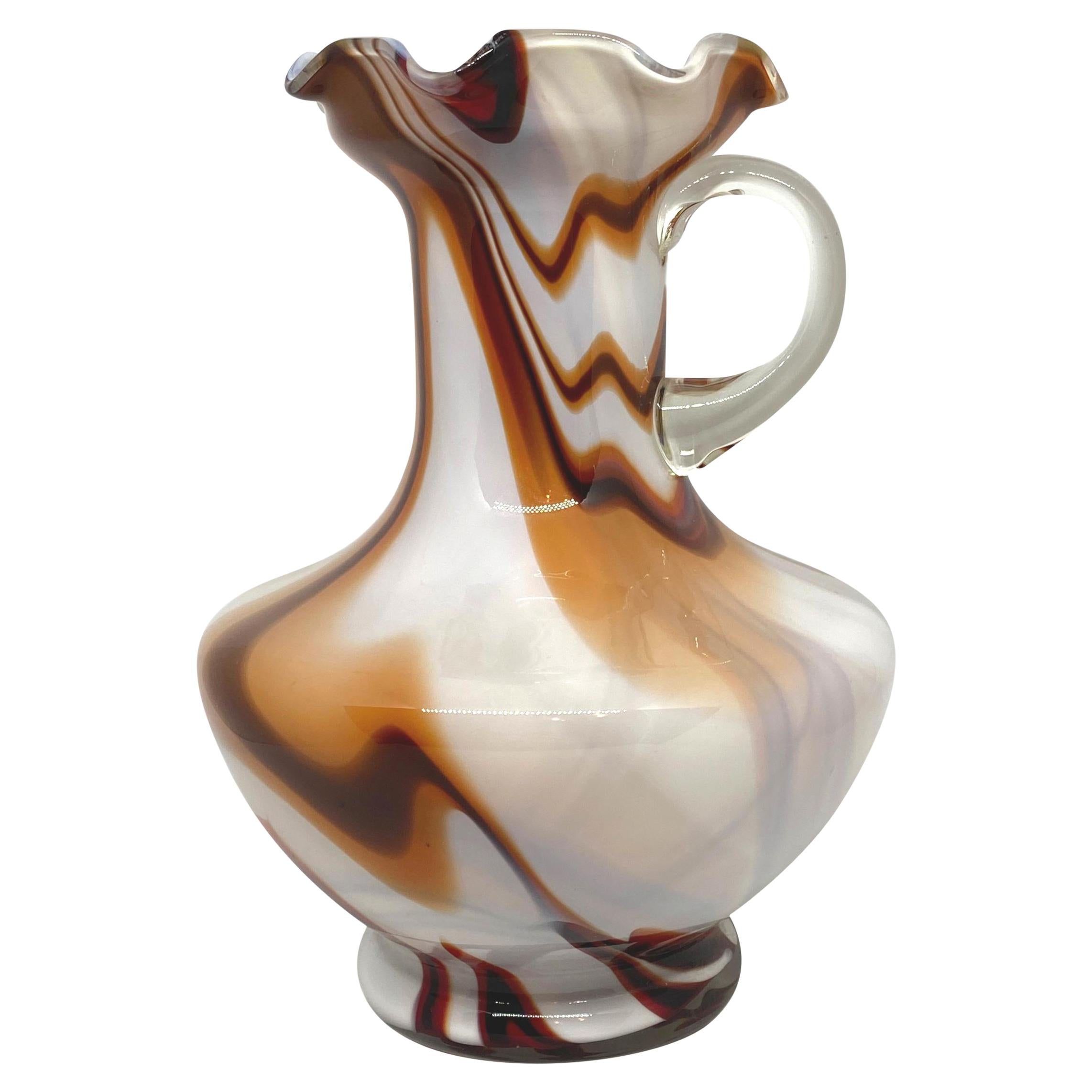 Vase en verre de Murano marron et blanc à tourbillons, Allemagne, années 1970