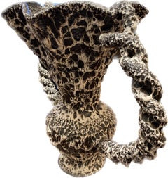 Très grand vase Vallauris texturé en brun et blanc, France, années 1950