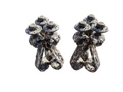 Paire de bougeoirs Vallauris marron et blanc, France, années 1950