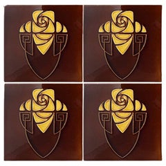 Brown and Yellow Art Nouveau Glazed Relief Tiles by Gilliot, Hemiksem, circa 192