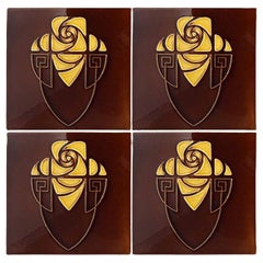 Brown and Yellow Art Nouveau Glazed Relief Tiles by Gilliot, Hemiksem, circa 192