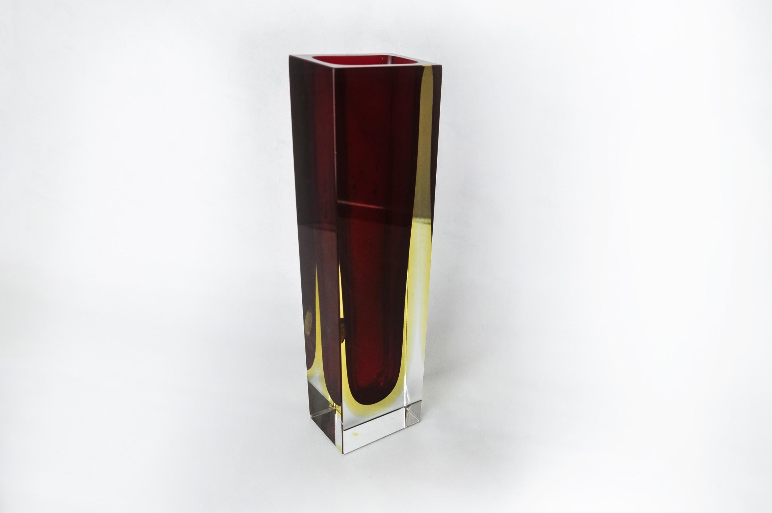 Italian Brown and yellow cubic sommerso vase by seguso, murano, italy, 1970 For Sale