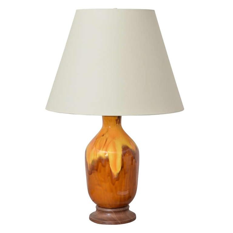 Vintage Brown and Yellow Glazed Ceramic Table Lamp For Sale