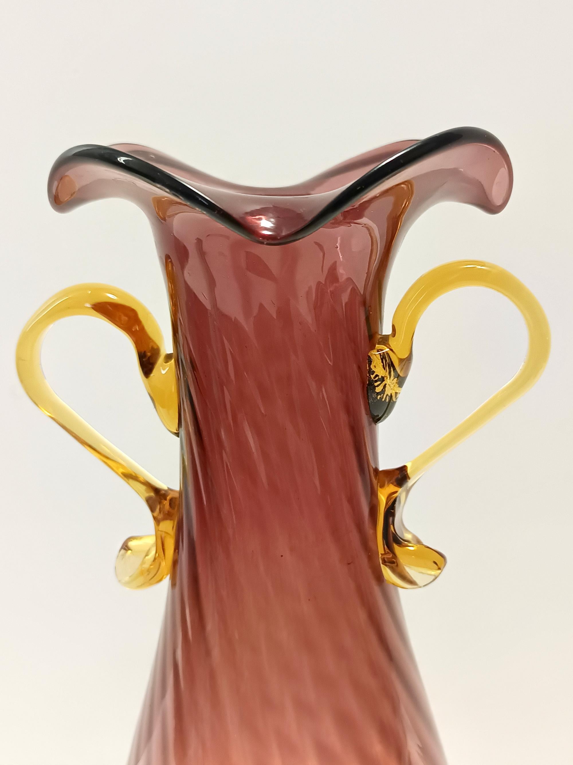Amphora-Vase aus braunem und gelbem Muranoglas von Fratelli Toso, Italien im Zustand „Hervorragend“ im Angebot in Bresso, Lombardy
