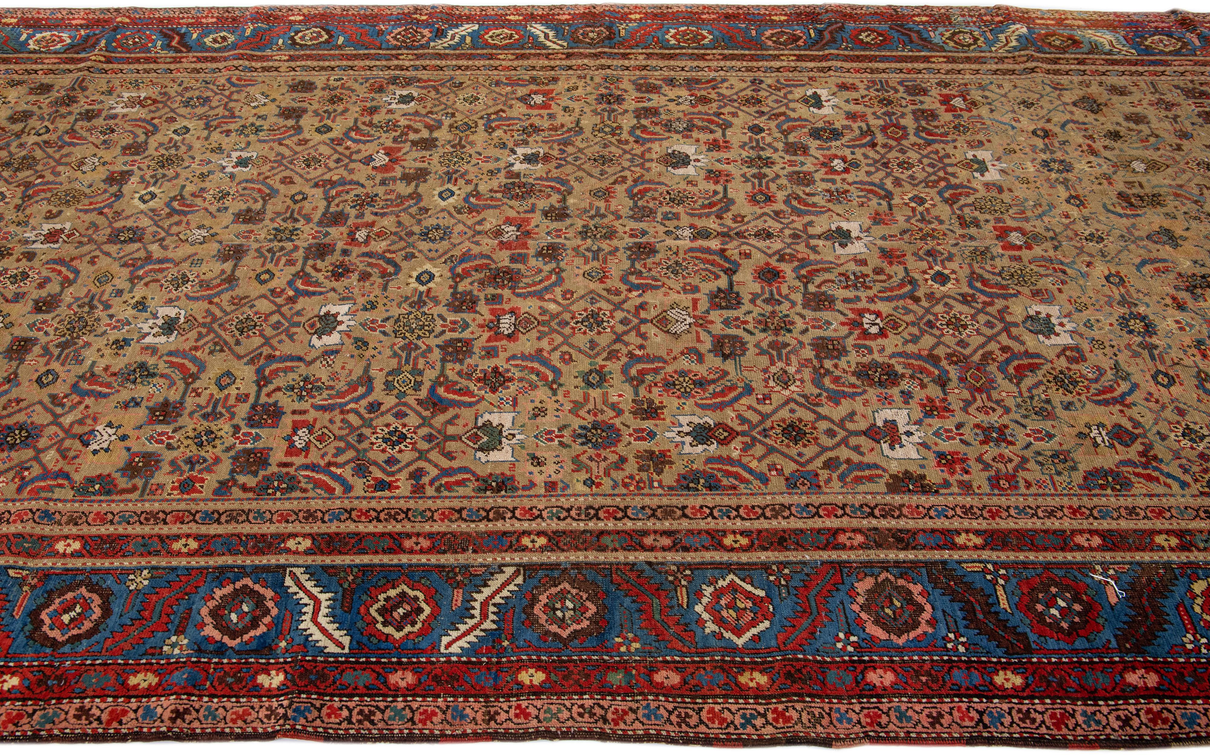 Brown Antique Bakshaish Persian Handmade Wool Rug with Allover Pattern In Excellent Condition For Sale In Norwalk, CT