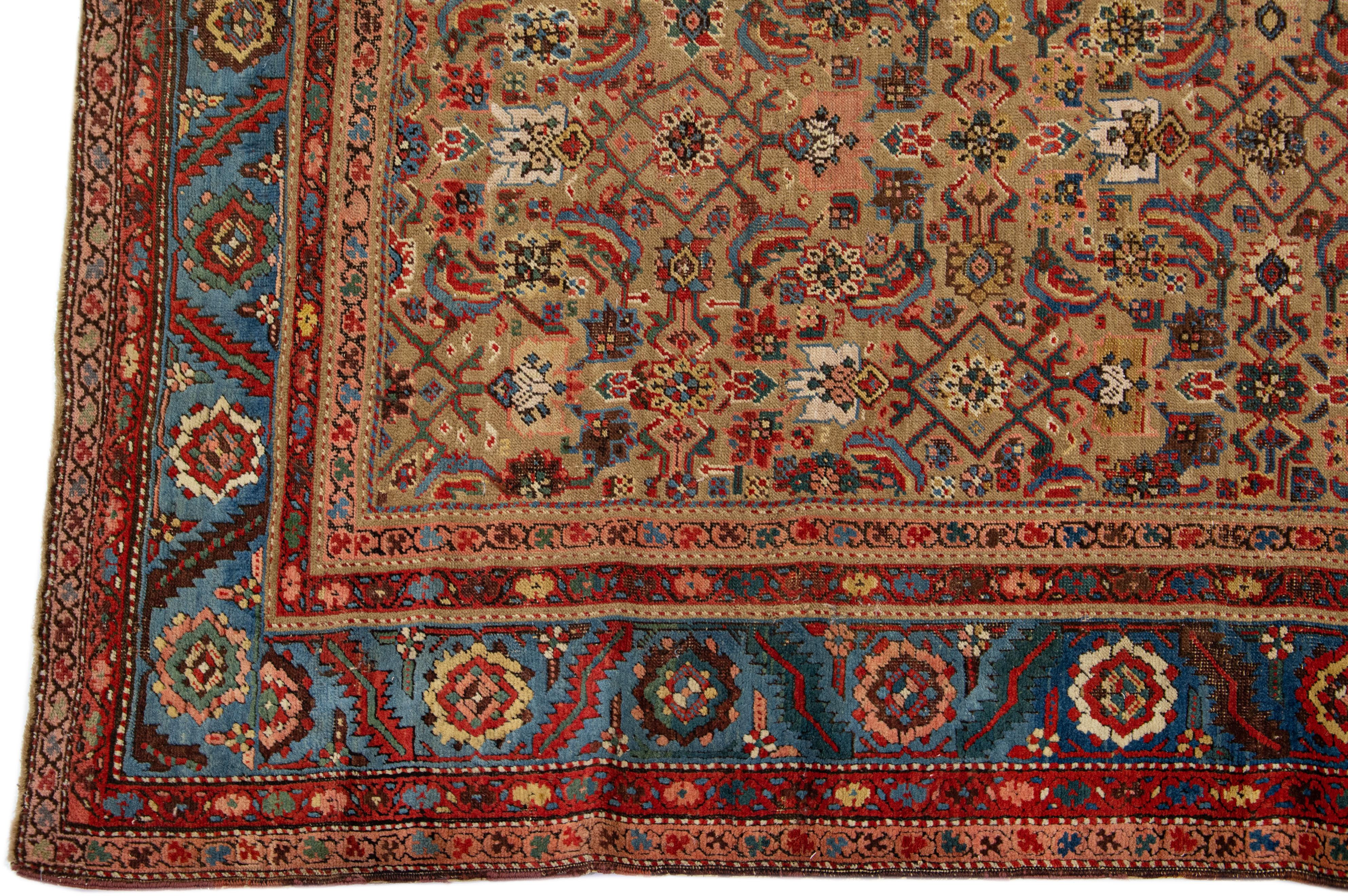 19th Century Brown Antique Bakshaish Persian Handmade Wool Rug with Allover Pattern For Sale
