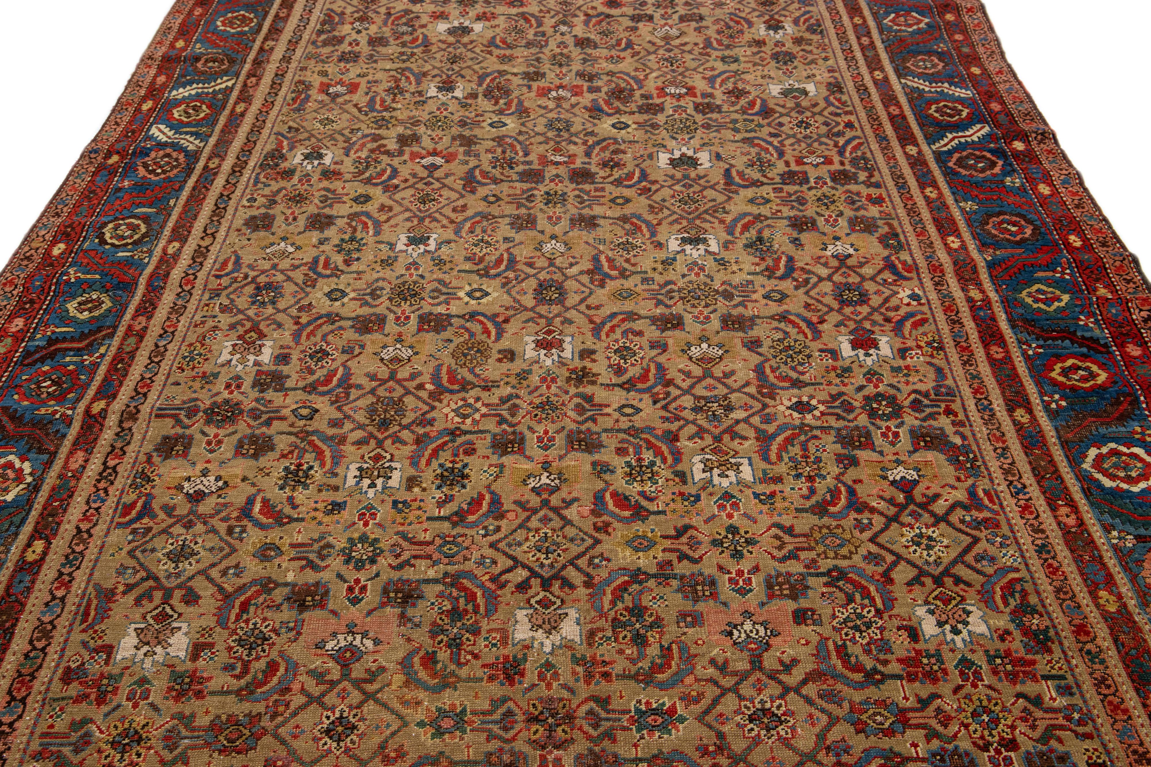 Brown Antique Bakshaish Persian Handmade Wool Rug with Allover Pattern For Sale 1