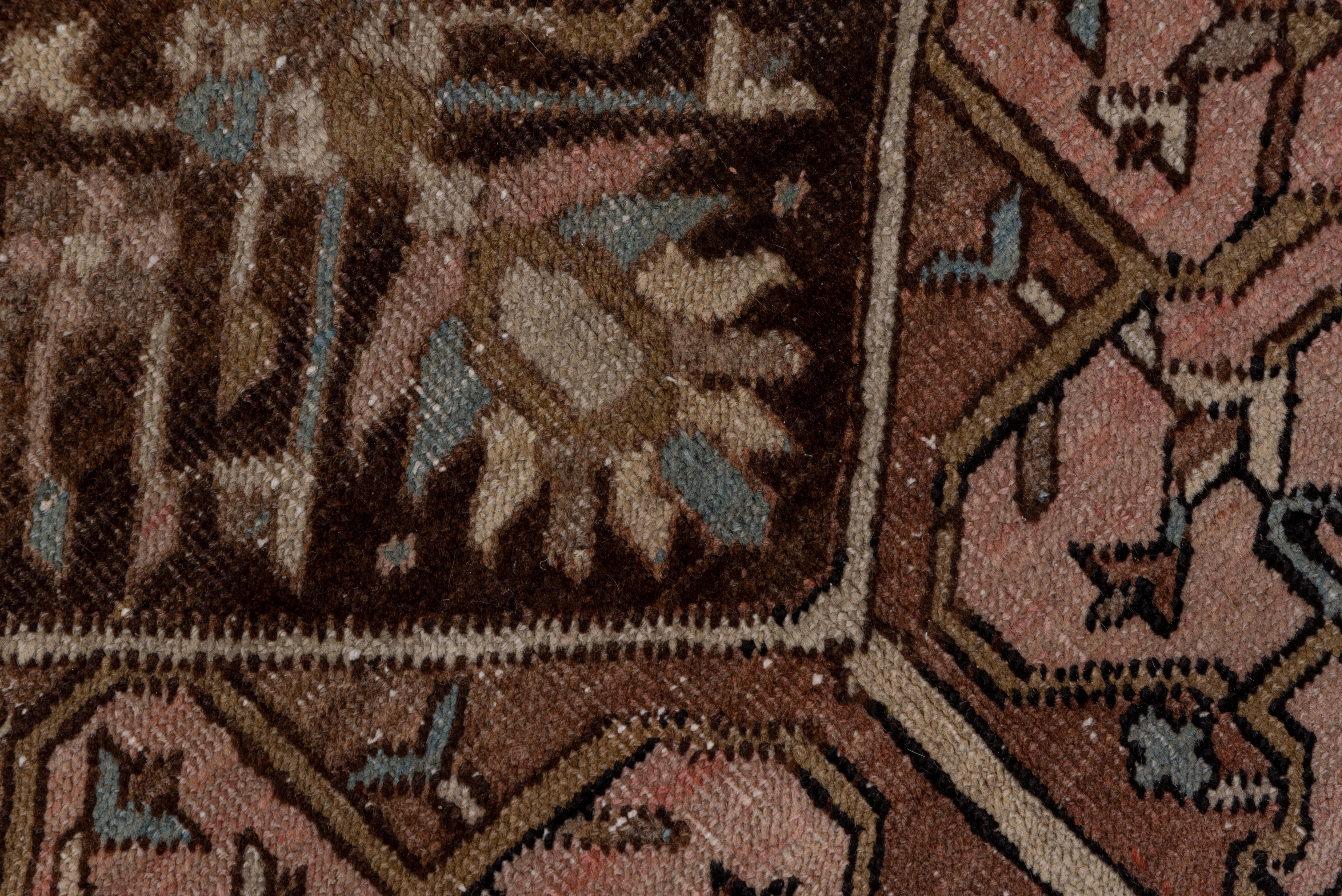 Persian Brown Antique Heriz Serapi Carpet, Pink Tones