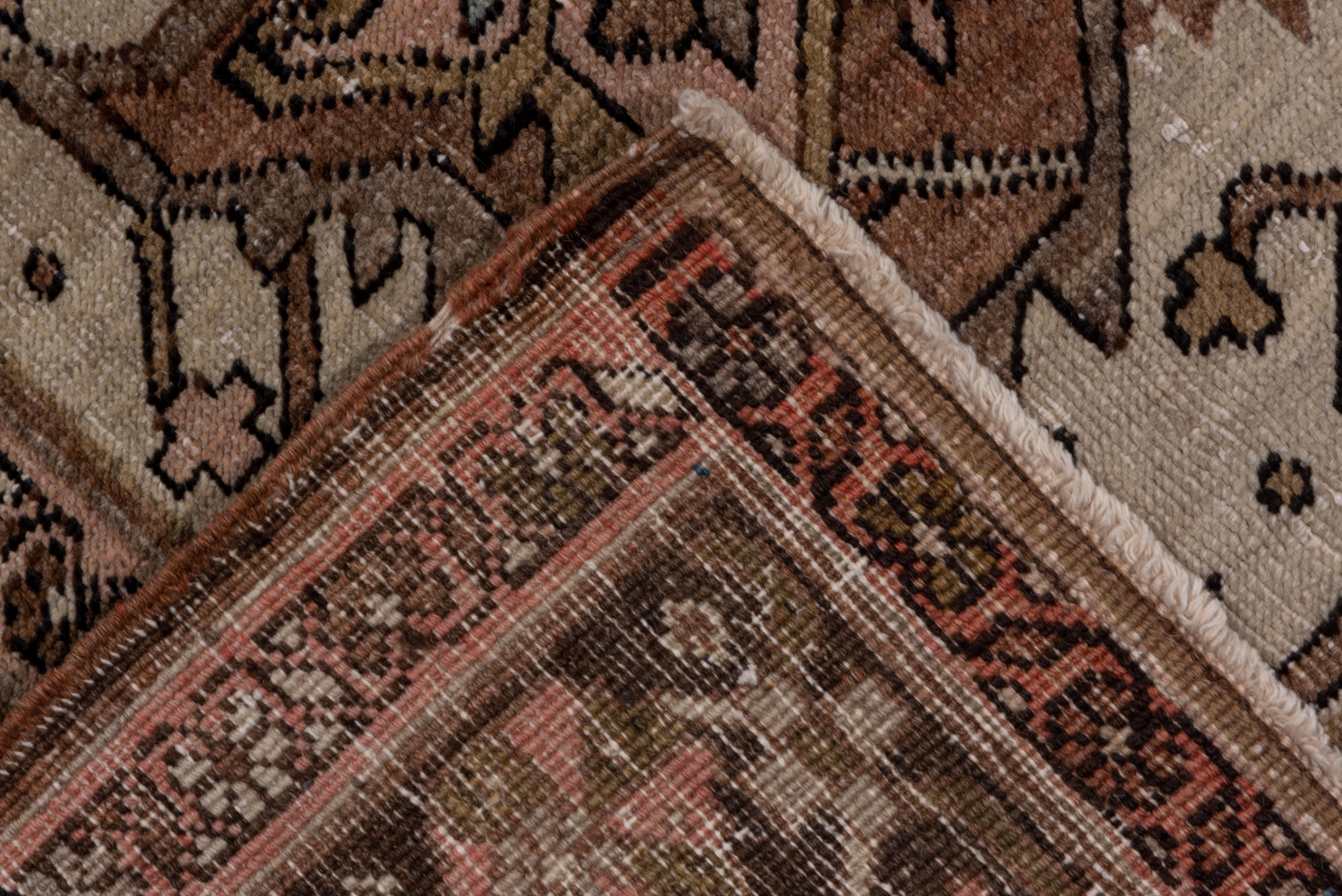 Early 20th Century Brown Antique Heriz Serapi Carpet, Pink Tones