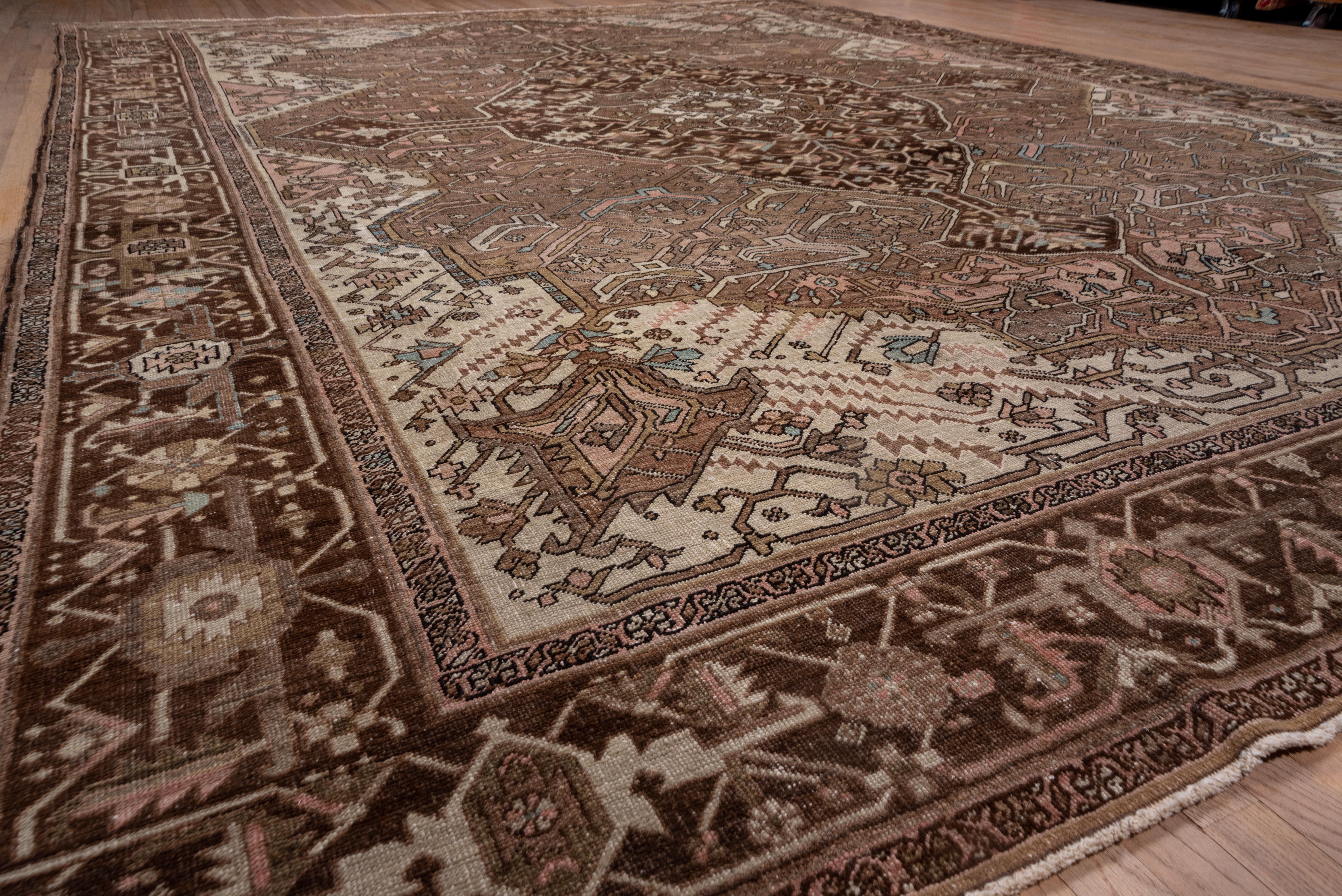 Brown Antique Heriz Serapi Carpet, Pink Tones 1
