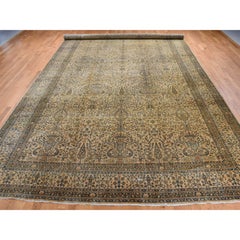 Brown Antique Indo Kerman Vase Design Hand Knotted Pure Wool 250 KPSI Runner Rug