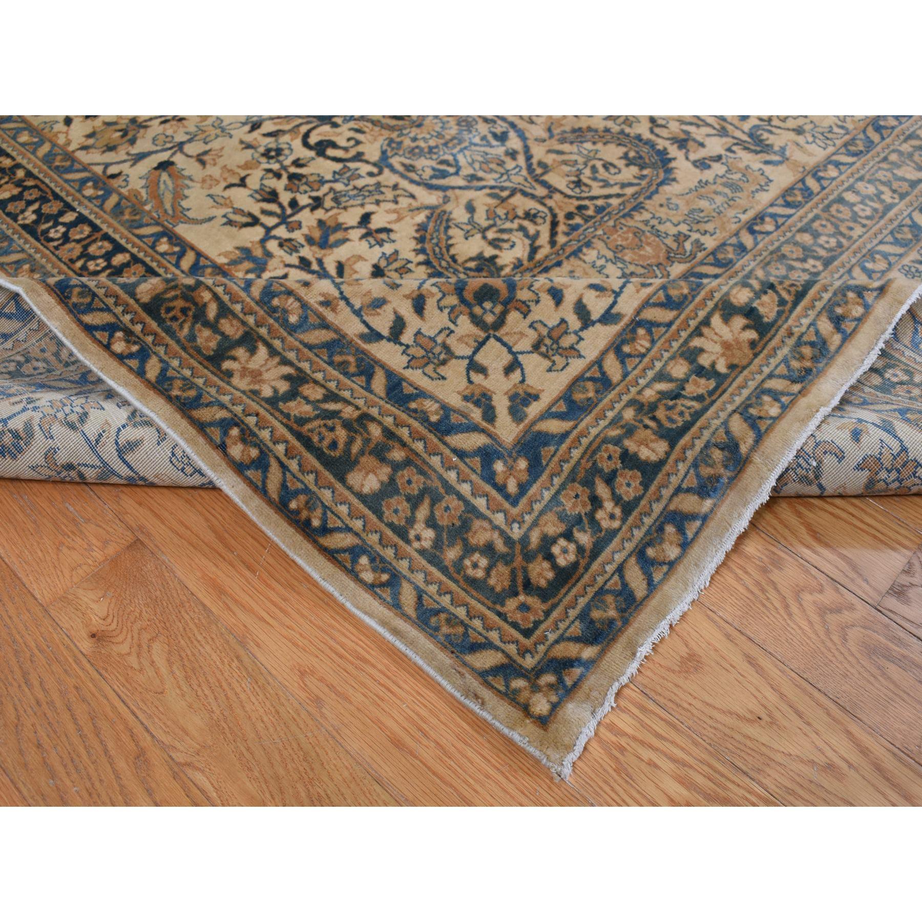 Brown Antique Indo Kerman Vase Design Hand Knotted Pure Wool 250 KPSI Runner Rug In Good Condition For Sale In Carlstadt, NJ
