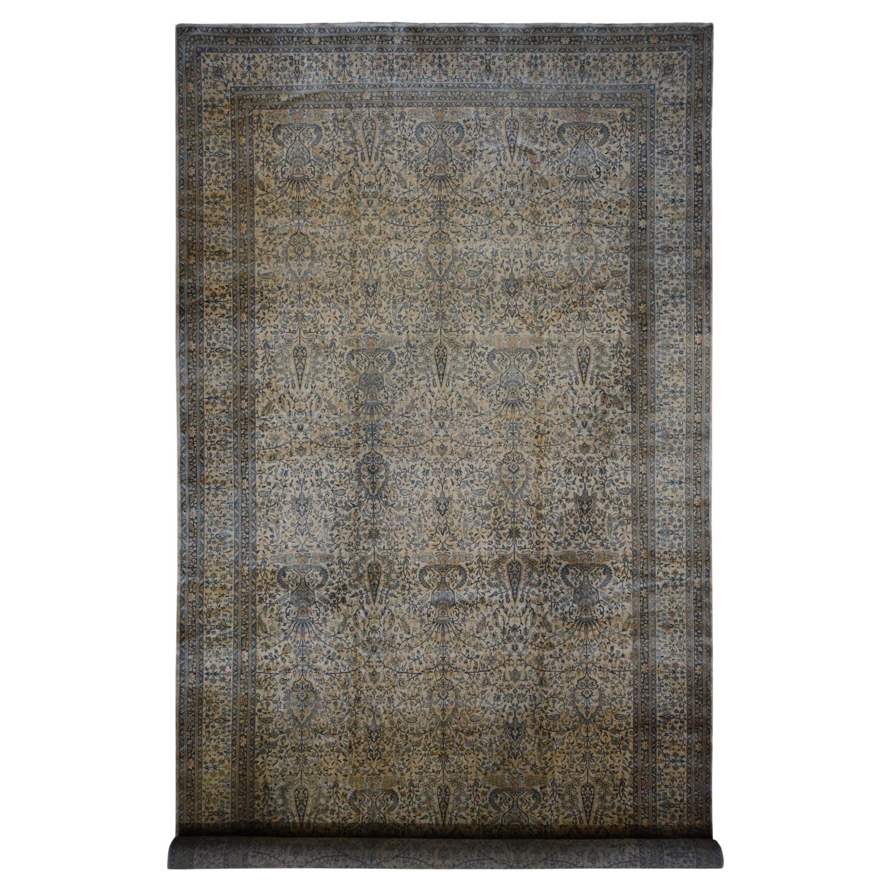 Brown Antique Indo Kerman Vase Design Hand Knotted Pure Wool 250 KPSI Runner Rug For Sale