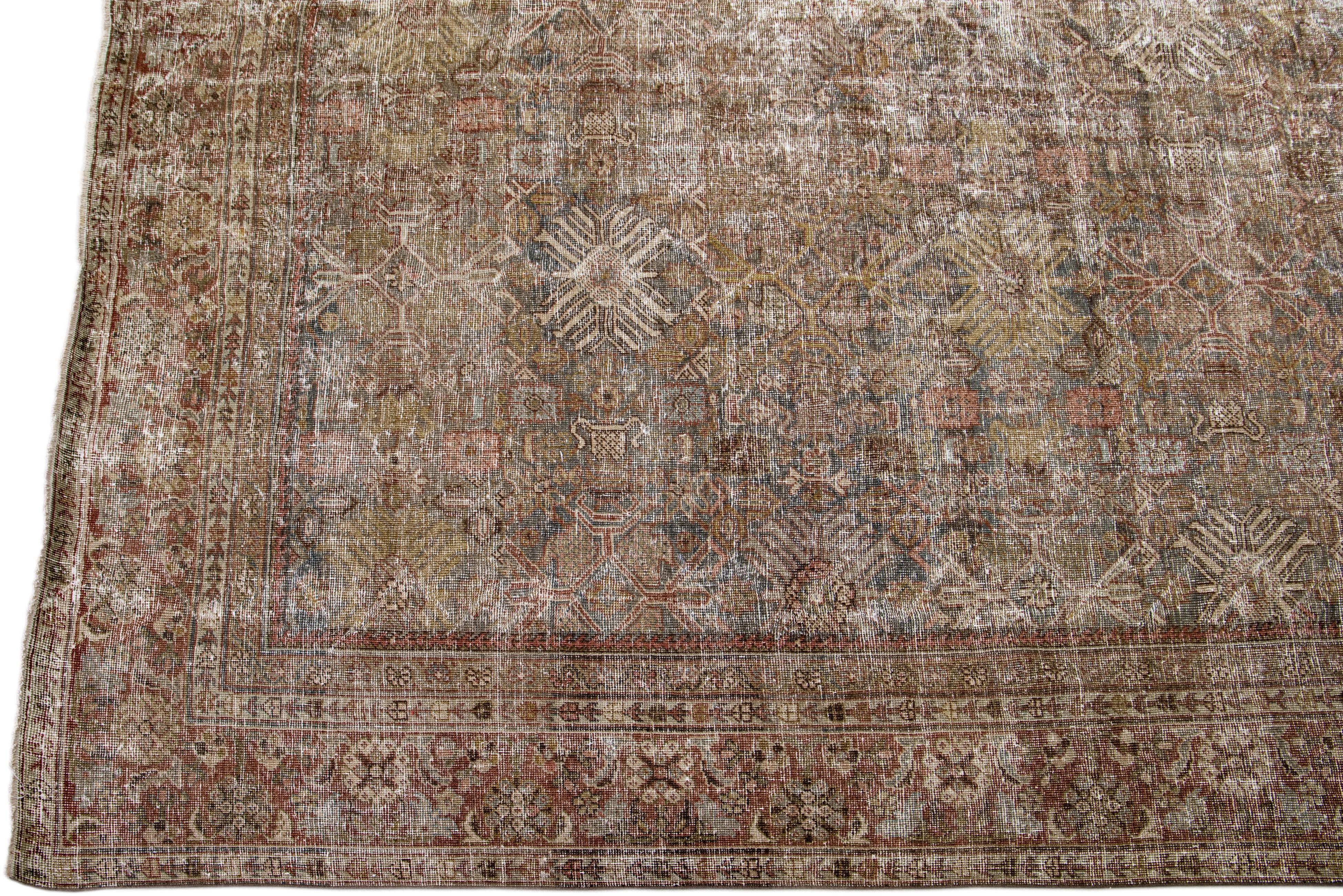 Persian Brown Antique Mahal Handmade Designed Oversized Wool Rug For Sale