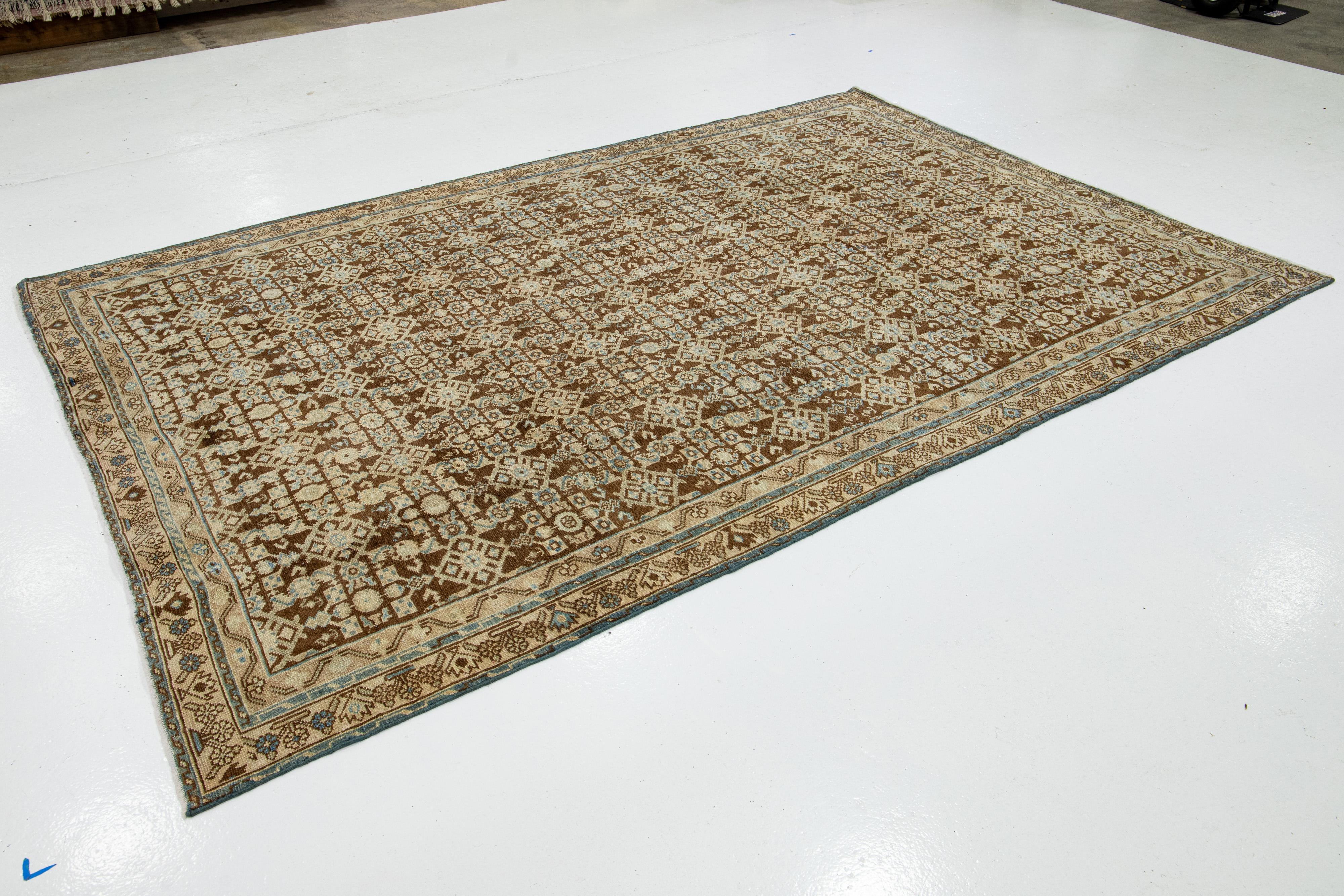 Brown Antique Malayer Wool Rug Handmade With Allover Pattern In Good Condition For Sale In Norwalk, CT