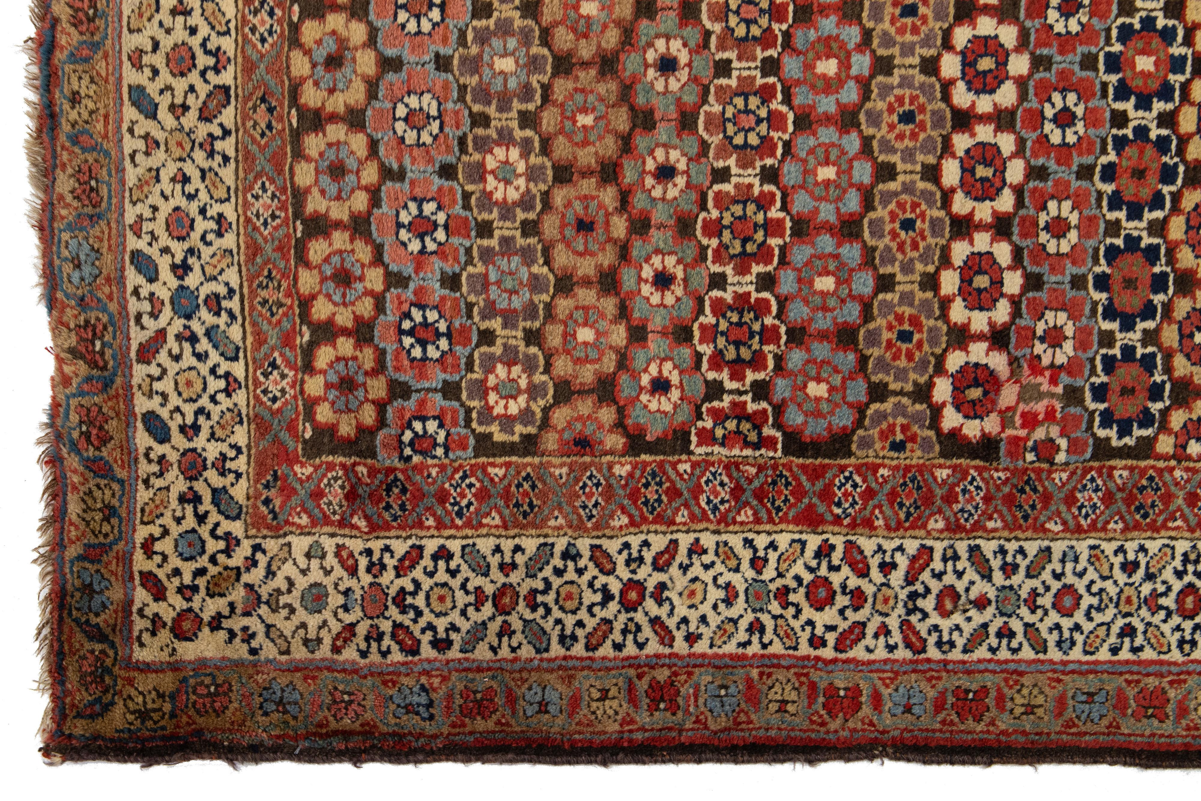 Brown Antique Malayer Wolle Läufer Handmade With Floral Pattern (Islamisch) im Angebot