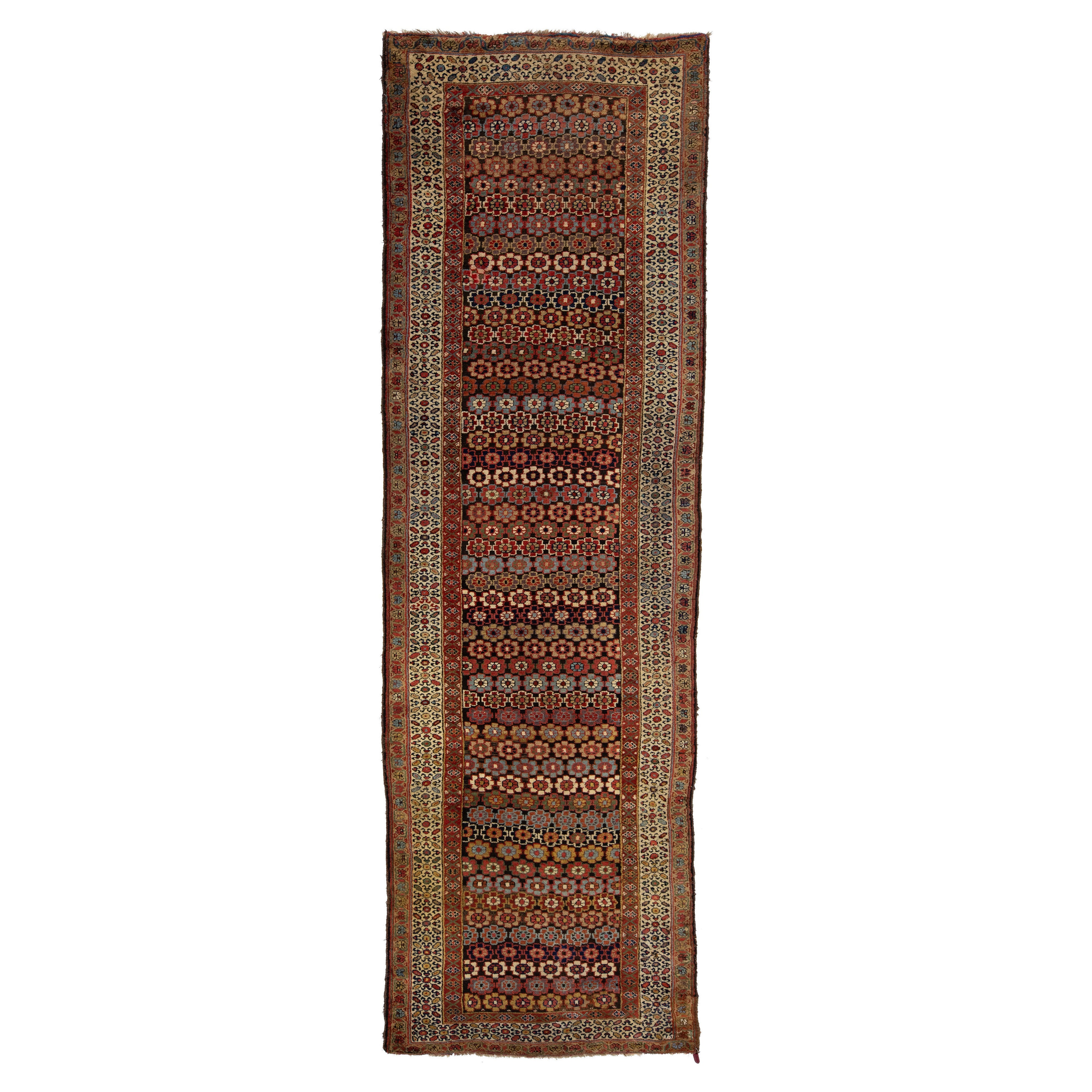 Brown Antique Malayer Wolle Läufer Handmade With Floral Pattern