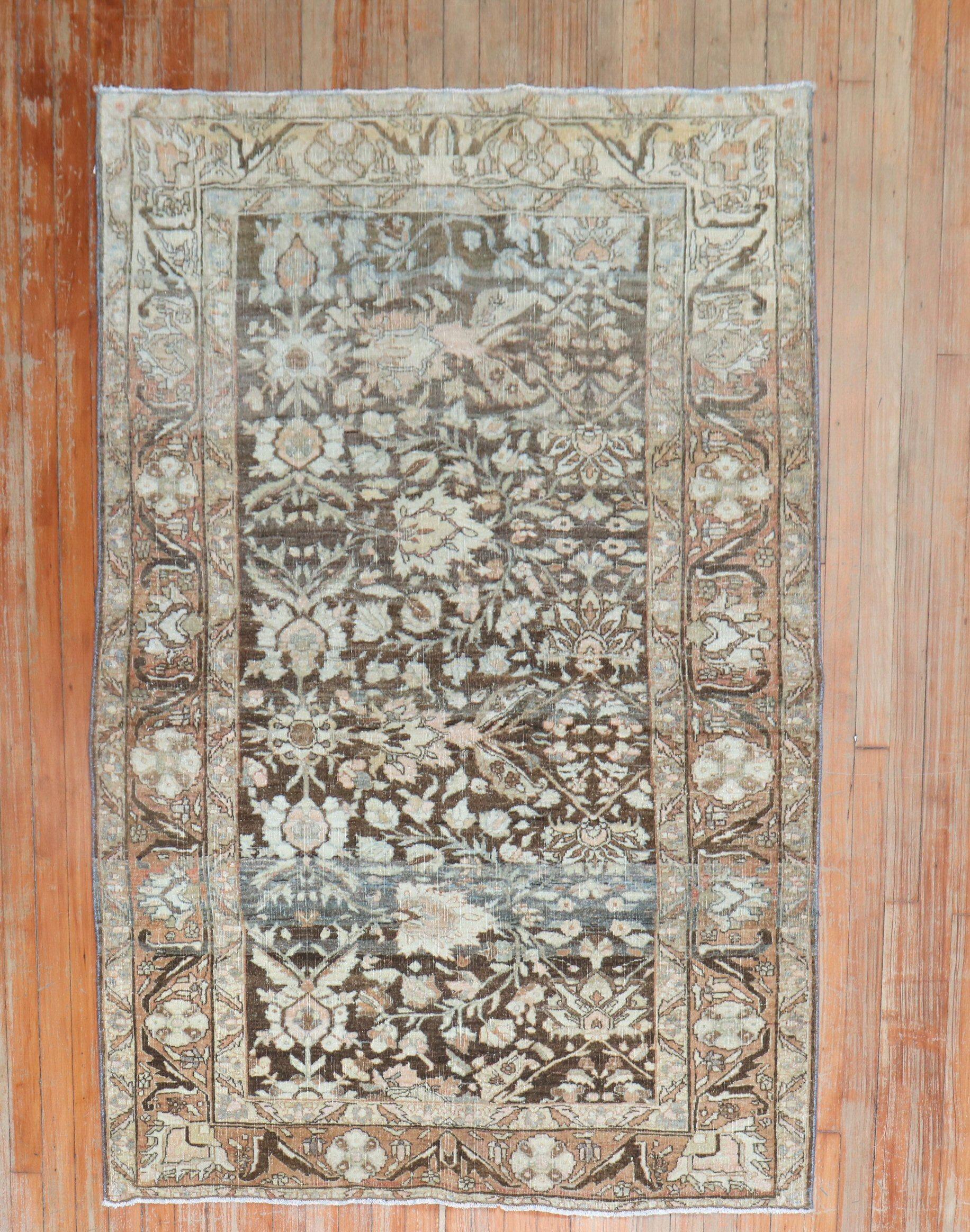 Early 20th-century Persian Square Bidjar rug in predominantly brown.

Measures: 3' 8'' x 5' 9''.

