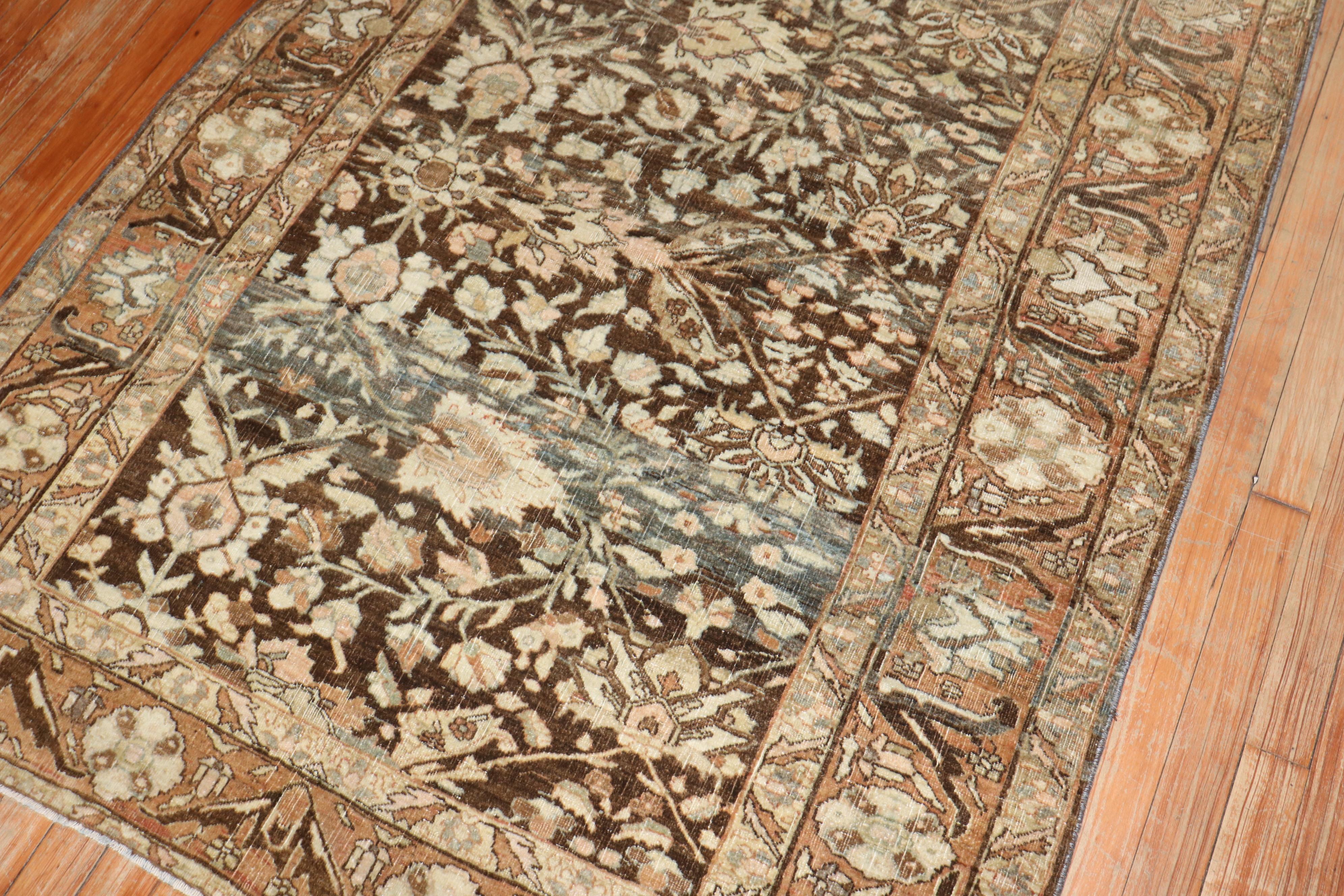 Malayer Brown Antique Persian Bidjar Carpet For Sale