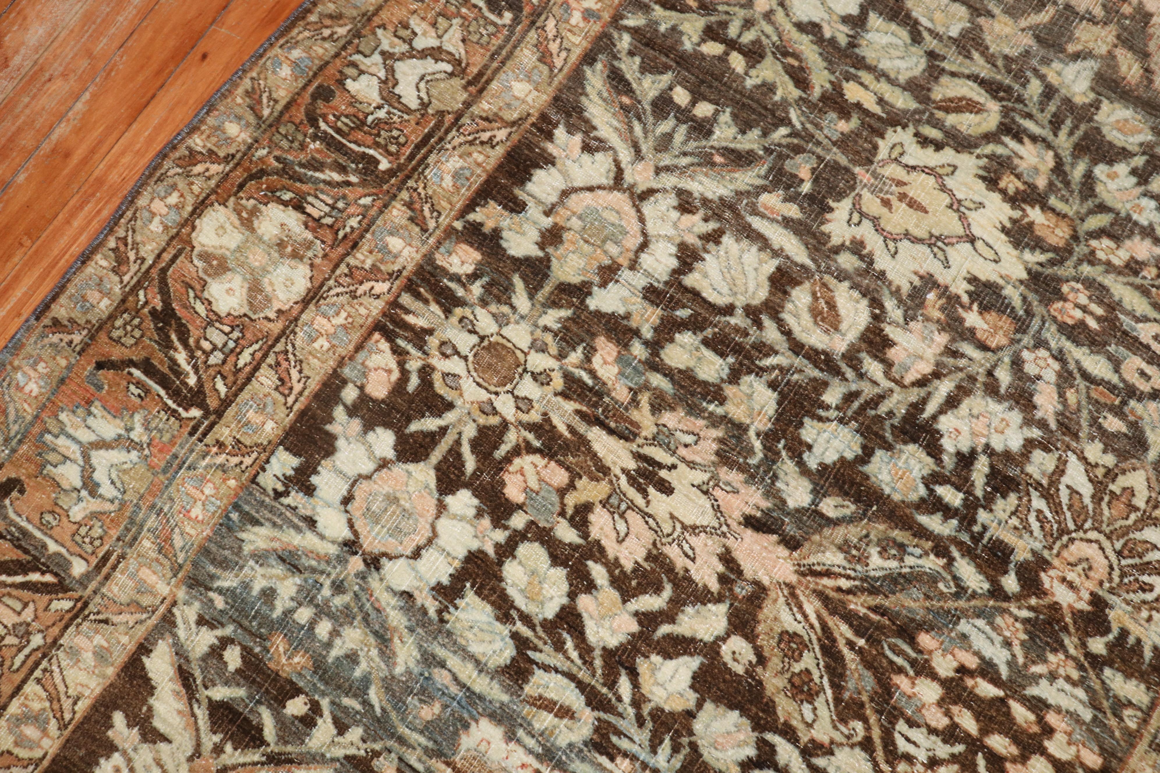 Hand-Knotted Brown Antique Persian Bidjar Carpet For Sale