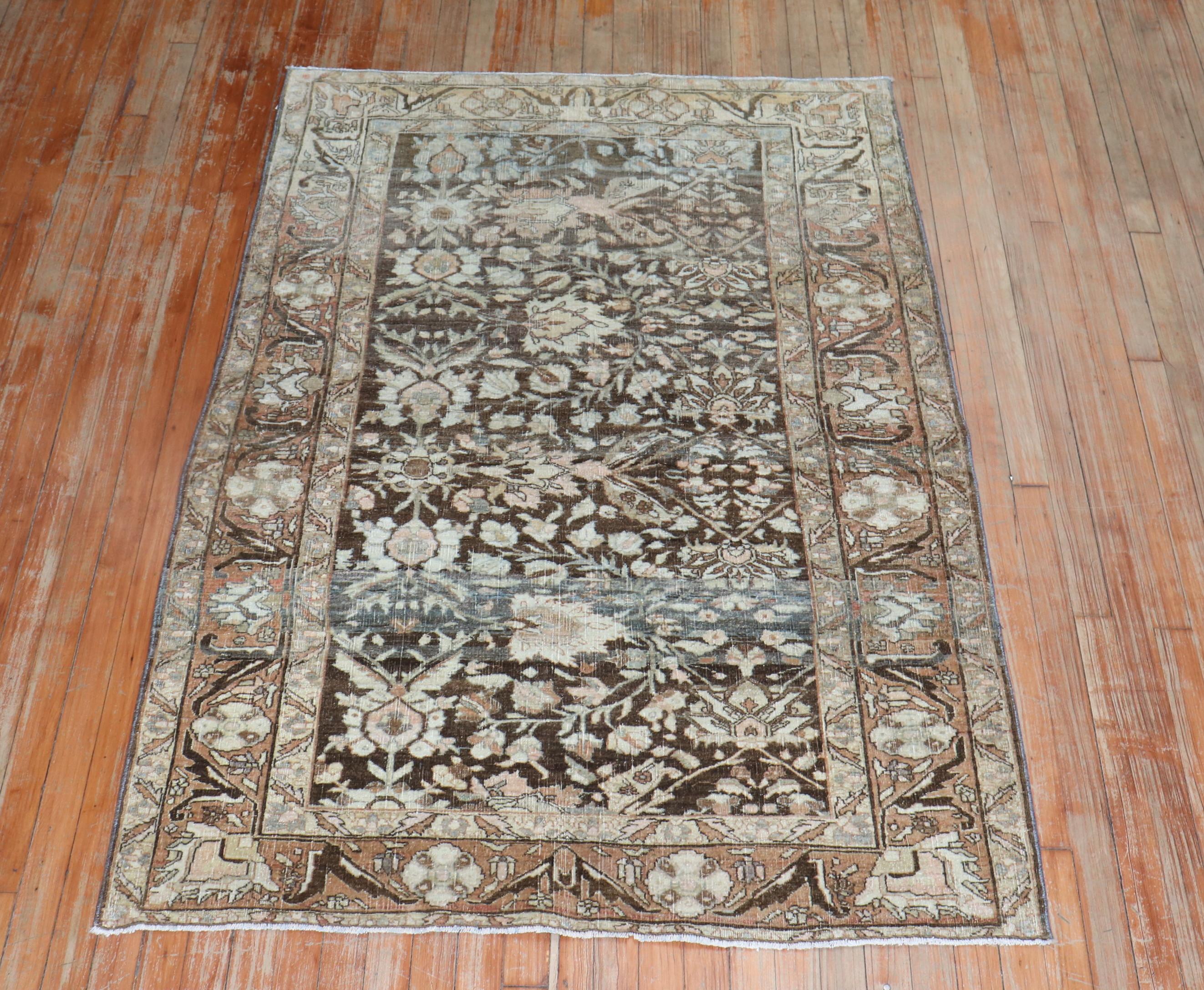 Brown Antique Persian Bidjar Carpet For Sale 1