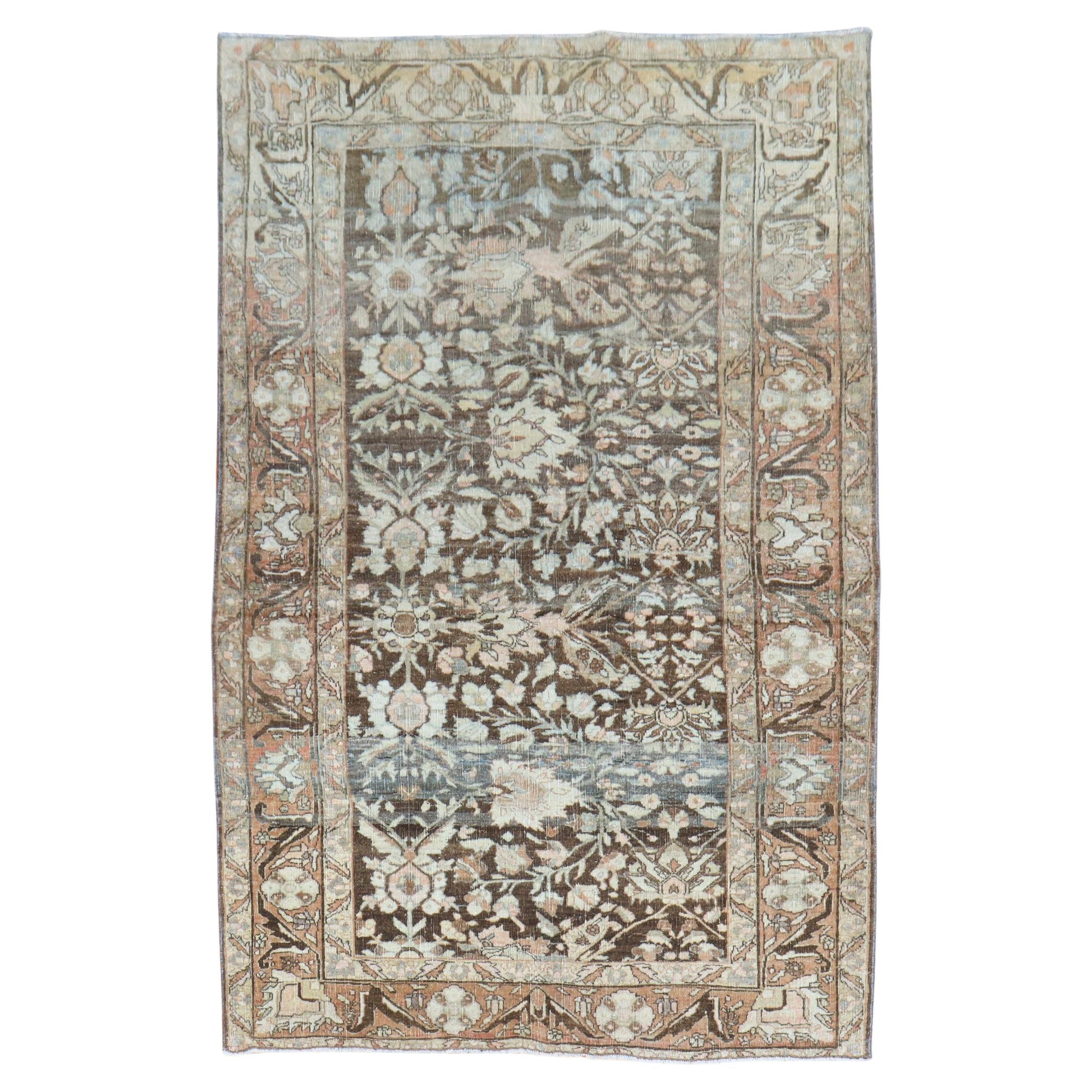 Brown Antique Persian Bidjar Carpet For Sale